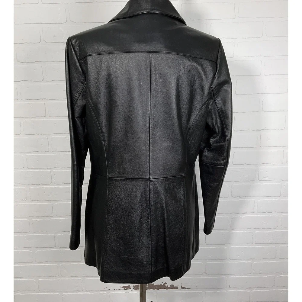 Wilsons Leather Jacket Women M Black Button‎ Classic Jacket  VTG